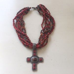 Red stone cross pendant necklace